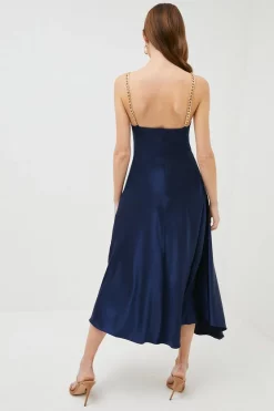 Coupon 👍 Karen Millen Tailored Satin Drape Cami Maxi 👗 Dress 👏 -Occasionwear Popular Store bkk00168 blue xl 2