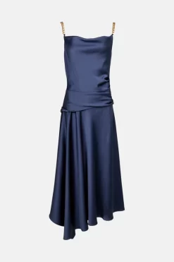 Coupon 👍 Karen Millen Tailored Satin Drape Cami Maxi 👗 Dress 👏 -Occasionwear Popular Store bkk00168 blue xl 3