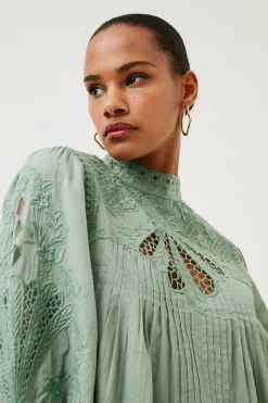 Best Pirce ❤️ Karen Millen Lydia Millen Cutwork Embroidery Woven Blouse - sage 🛒 -Occasionwear Popular Store bkk00176 sage xl 2
