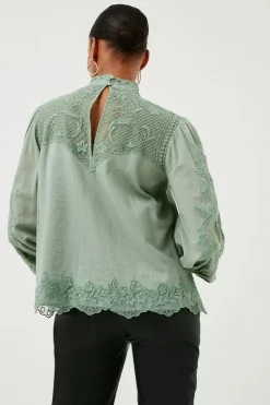 Best Pirce ❤️ Karen Millen Lydia Millen Cutwork Embroidery Woven Blouse - sage 🛒 -Occasionwear Popular Store bkk00176 sage xl 3