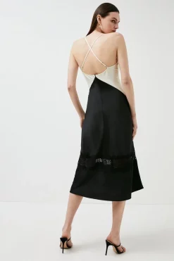 Coupon ⭐ Karen Millen 🔨 Hammered Satin & Lace Woven Slip 👗 Dress - mono ⭐ -Occasionwear Popular Store bkk00203 mono xl 4