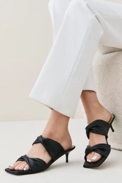 Deals 👍 Karen Millen Kitten Heel Leather Knotted Mule ✨