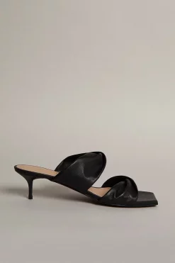 Deals 👍 Karen Millen Kitten Heel Leather Knotted Mule ✨ -Occasionwear Popular Store bkk00223 black xl 2
