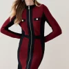 Cheapest 🧨 Karen Millen Colourblock Military Bandage Knit Mini 👗 Dress ✨ -Occasionwear Popular Store bkk00317 burgundy xl