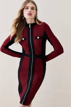 Cheapest ๐งจ Karen Millen Colourblock Military Bandage Knit Mini ๐ Dress โจ