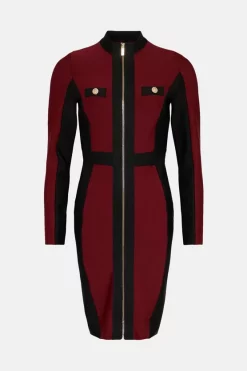 Cheapest 🧨 Karen Millen Colourblock Military Bandage Knit Mini 👗 Dress ✨ -Occasionwear Popular Store bkk00317 burgundy xl 3