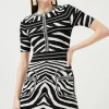 Outlet ⌛ Karen Millen Textured Ottoman Zebra Jacquard Knit 👗 Dress - mono 🎉 -Occasionwear Popular Store bkk00359 mono xl