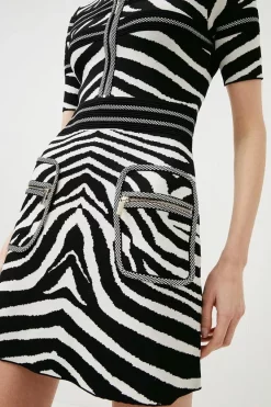 Outlet ⌛ Karen Millen Textured Ottoman Zebra Jacquard Knit 👗 Dress - mono 🎉 -Occasionwear Popular Store bkk00359 mono xl 2
