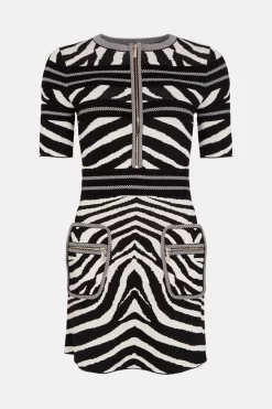 Outlet ⌛ Karen Millen Textured Ottoman Zebra Jacquard Knit 👗 Dress - mono 🎉 -Occasionwear Popular Store bkk00359 mono xl 3