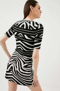 Outlet ⌛ Karen Millen Textured Ottoman Zebra Jacquard Knit 👗 Dress - mono 🎉 -Occasionwear Popular Store bkk00359 mono xl 4