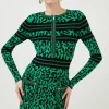 Buy 👍 Karen Millen Textured Ottoman Leopard Jacquard Knit 👗 Dress - green 😍 -Occasionwear Popular Store bkk00360 green xl