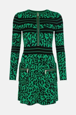 Buy ๐ Karen Millen Textured Ottoman Leopard Jacquard Knit ๐ Dress - green ๐ 11 Buy ๐ Karen Millen Textured Ottoman Leopard Jacquard Knit ๐ Dress - green ๐ -Occasionwear Popular Store bkk00360 green xl 3
