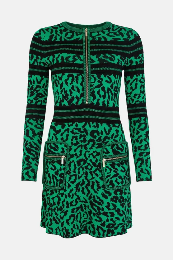 Buy ๐ Karen Millen Textured Ottoman Leopard Jacquard Knit ๐ Dress - green ๐ 6 Buy ๐ Karen Millen Textured Ottoman Leopard Jacquard Knit ๐ Dress - green ๐ - Image 4