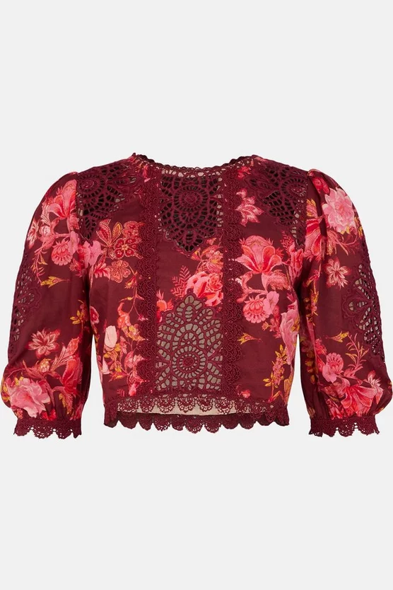 Coupon ⌛ Karen Millen Floral Voile Cutwork Woven Puff Sleeve Top - red 😀 6 Coupon ⌛ Karen Millen Floral Voile Cutwork Woven Puff Sleeve Top - red 😀 - Image 4