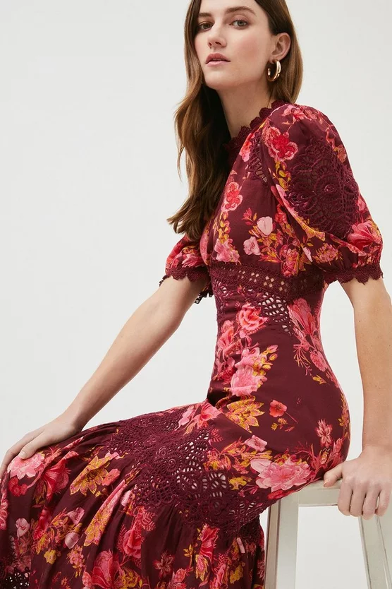 Best Sale 🎁 Karen Millen Floral Voile Cutwork Woven Maxi - red 🛒 4 Best Sale 🎁 Karen Millen Floral Voile Cutwork Woven Maxi - red 🛒 - Image 2