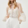 Best reviews of 😍 Karen Millen Floral Applique Organdie Button Woven Blouse ❤️ -Occasionwear Popular Store bkk00380 ivory xl