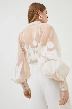Best reviews of 😍 Karen Millen Floral Applique Organdie Button Woven Blouse ❤️ -Occasionwear Popular Store bkk00380 ivory xl 2