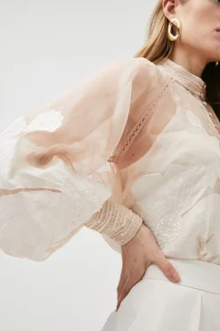 Best reviews of 😍 Karen Millen Floral Applique Organdie Button Woven Blouse ❤️ -Occasionwear Popular Store bkk00380 ivory xl 4