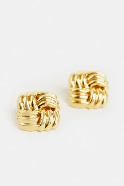 Promo ⭐ Karen Millen Gold Plated Quilted Stud Earrings 🎁 -Occasionwear Popular Store bkk00435 gold xl 2