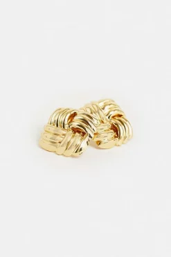 Promo ⭐ Karen Millen Gold Plated Quilted Stud Earrings 🎁 -Occasionwear Popular Store bkk00435 gold xl 3