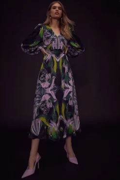 Hot Sale ✨ Karen Millen Soon Mirrored Drama Woven Maxi 👗 Dress - floral ✔️ -Occasionwear Popular Store bkk00456 floral xl 1