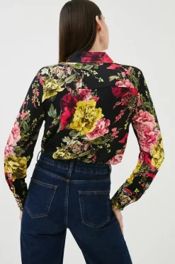 Best Pirce 🛒 Karen Millen Rose Viscose Satin 70's Collar Woven 👕 Shirt - geo 🥰 -Occasionwear Popular Store bkk00459 geo xl 2