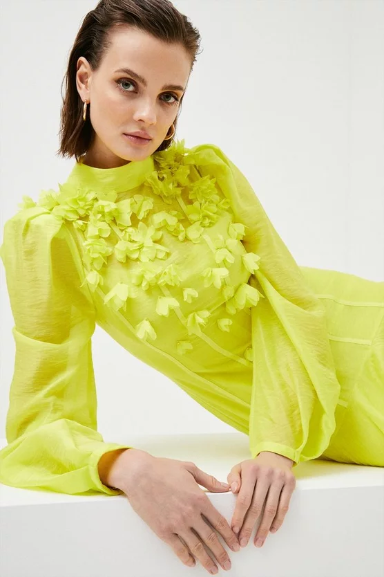 Coupon โจ Karen Millen Applique Beaded Balloon Sleeve Woven ๐ Dress - yellow โ 4 Coupon โจ Karen Millen Applique Beaded Balloon Sleeve Woven ๐ Dress - yellow โ - Image 2