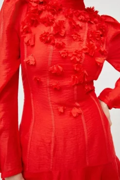 Discount 🎁 Karen Millen Applique Beaded Balloon Sleeve Woven 👗 Dress - red ✨ 9 Discount 🎁 Karen Millen Applique Beaded Balloon Sleeve Woven 👗 Dress - red ✨ -Occasionwear Popular Store bkk00469 red xl 1