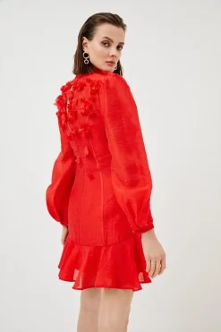 Discount 🎁 Karen Millen Applique Beaded Balloon Sleeve Woven 👗 Dress - red ✨ 12 Discount 🎁 Karen Millen Applique Beaded Balloon Sleeve Woven 👗 Dress - red ✨ -Occasionwear Popular Store bkk00469 red xl 4