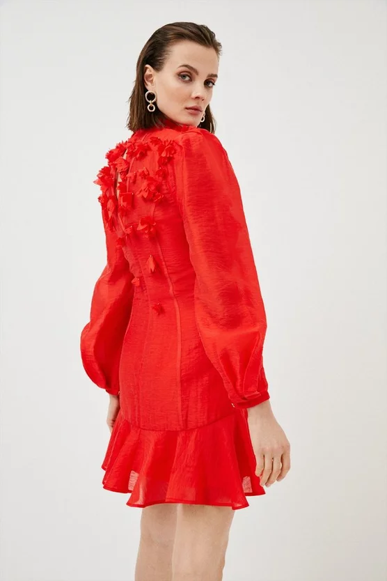 Discount 🎁 Karen Millen Applique Beaded Balloon Sleeve Woven 👗 Dress - red ✨ 7 Discount 🎁 Karen Millen Applique Beaded Balloon Sleeve Woven 👗 Dress - red ✨ - Image 5