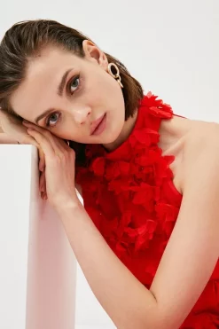 Brand new 🧨 Karen Millen Applique Beaded Halter Woven Maxi 👗 Dress - red 👍 -Occasionwear Popular Store bkk00471 red xl 2