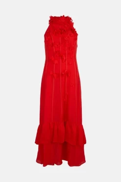 Brand new 🧨 Karen Millen Applique Beaded Halter Woven Maxi 👗 Dress - red 👍 -Occasionwear Popular Store bkk00471 red xl 3