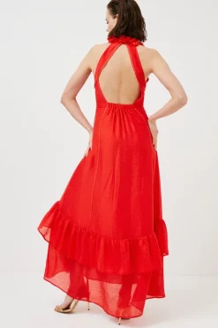 Brand new 🧨 Karen Millen Applique Beaded Halter Woven Maxi 👗 Dress - red 👍 -Occasionwear Popular Store bkk00471 red xl 4