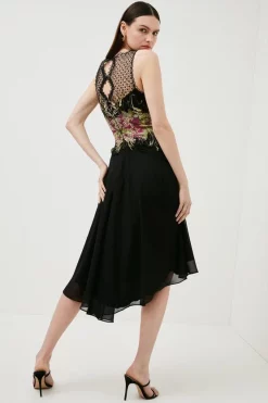 Buy 🔥 Karen Millen Placed Floral Guipure Lace Pleat Midi - black 🛒 -Occasionwear Popular Store bkk00474 black xl 2