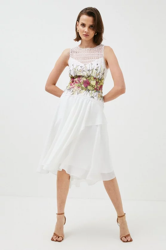 Best Pirce ⌛ Karen Millen Placed Floral Guipure Lace Pleat Midi - ivory ❤️ 3 Best Pirce ⌛ Karen Millen Placed Floral Guipure Lace Pleat Midi - ivory ❤️