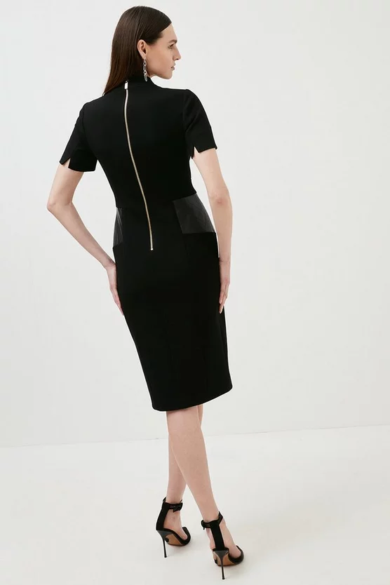 Cheap 🔔 Karen Millen Structured Crepe Pu Contrast Pencil Midi 👗 Dress 🎉 5 Cheap 🔔 Karen Millen Structured Crepe Pu Contrast Pencil Midi 👗 Dress 🎉 - Image 3