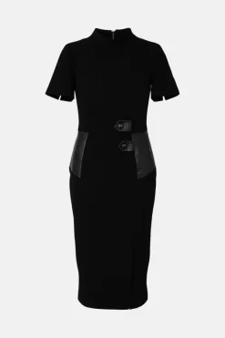 Cheap 🔔 Karen Millen Structured Crepe Pu Contrast Pencil Midi 👗 Dress 🎉 10 Cheap 🔔 Karen Millen Structured Crepe Pu Contrast Pencil Midi 👗 Dress 🎉 -Occasionwear Popular Store bkk00565 black xl 3