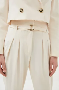Deals 🌟 Karen Millen Clean Tailored Belted Slim Leg Trouser ✔️ -Occasionwear Popular Store bkk00572 cream xl 1