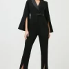 Buy 🤩 Karen Millen Compact Stretch Viscose Flare Sleeve Jumpsuit 👏 -Occasionwear Popular Store bkk00582 black xl