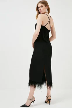 Hot Sale 🛒 Karen Millen Feather Hem Cowl Neck Cami Midaxi 👗 Dress 🔔 -Occasionwear Popular Store bkk00657 black xl 2