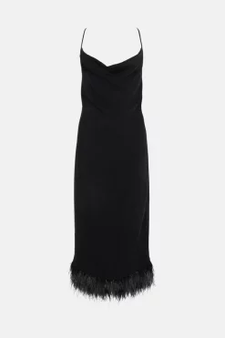 Hot Sale 🛒 Karen Millen Feather Hem Cowl Neck Cami Midaxi 👗 Dress 🔔 -Occasionwear Popular Store bkk00657 black xl 3