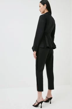 Top 10 ⌛ Karen Millen Wool Rich Satin Contrast Slim Leg Trouser - black 🧨 -Occasionwear Popular Store bkk00660 black xl 2