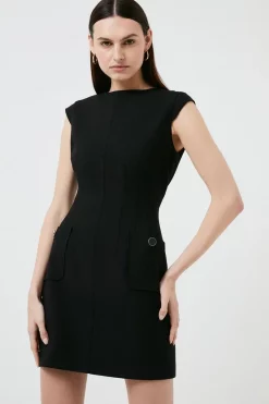 Outlet 😉 Karen Millen Compact Stretch Stitch Detail A Line Mini 👗 Dress 😉