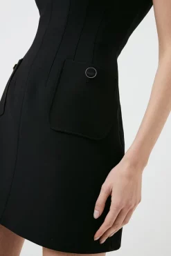 Outlet 😉 Karen Millen Compact Stretch Stitch Detail A Line Mini 👗 Dress 😉 -Occasionwear Popular Store bkk00676 black xl 2
