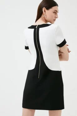 Deals 👍 Karen Millen Compact Stretch Panelled Button A Line Mini 👗 Dress - blackwhite ⭐ -Occasionwear Popular Store bkk00682 blackwhite xl 2