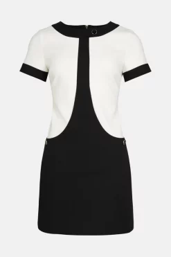 Deals 👍 Karen Millen Compact Stretch Panelled Button A Line Mini 👗 Dress - blackwhite ⭐ -Occasionwear Popular Store bkk00682 blackwhite xl 3
