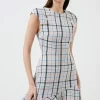 New 😉 Karen Millen Cotton Blend Check Tweed Flippy Hem Mini 👗 Dress - multi 💯 -Occasionwear Popular Store bkk00683 multi xl