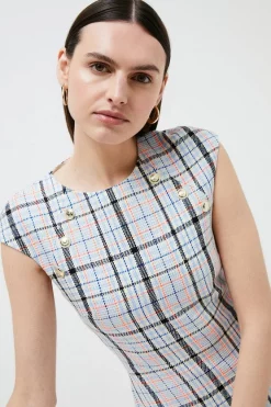New 😉 Karen Millen Cotton Blend Check Tweed Flippy Hem Mini 👗 Dress - multi 💯 -Occasionwear Popular Store bkk00683 multi xl 1