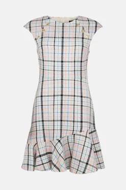 New 😉 Karen Millen Cotton Blend Check Tweed Flippy Hem Mini 👗 Dress - multi 💯 -Occasionwear Popular Store bkk00683 multi xl 3