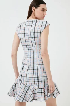 New 😉 Karen Millen Cotton Blend Check Tweed Flippy Hem Mini 👗 Dress - multi 💯 -Occasionwear Popular Store bkk00683 multi xl 4